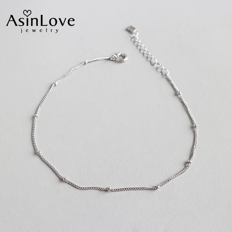 Round Beads Anklet S925 Sterling Silver Tiny Chain All-match Anklet