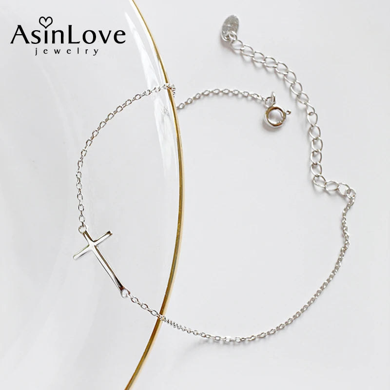 925 Sterling Silver Cross Anklet for Women