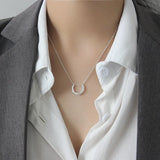 Silver Concave-convex Half Circle Pendant Necklace 925 Sterling Silver