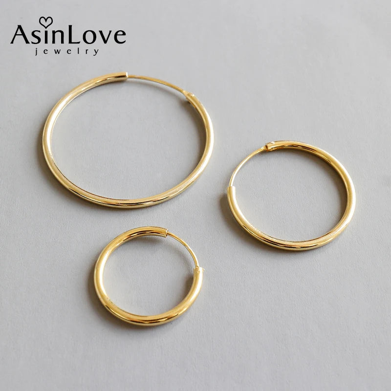 Minimalist 18K Geometry Circular Hoop 925 Sterling Silver Earrings