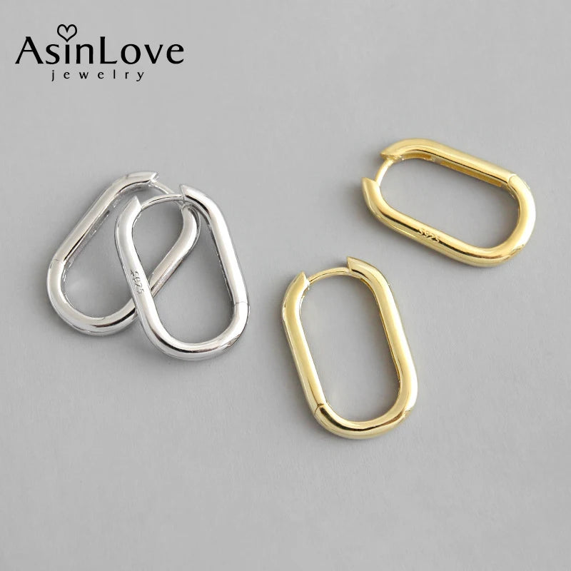 Geometric Elliptical Drop Earrings 925 Sterling Silver Women's Fine Jewelry