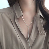 Minimalist Long Tile Necklace Real 925 Sterling Silver Chain