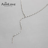 Minimalist Long Tile Necklace Real 925 Sterling Silver Chain