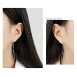 925 Silver S-Shaped Drop Earrings Smooth Line Long Jewelry Gift