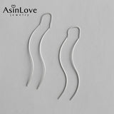 925 Silver S-Shaped Drop Earrings Smooth Line Long Jewelry Gift