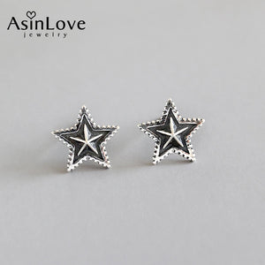 925 Silver Retro Star Stud Earrings for Women
