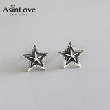 925 Silver Retro Star Stud Earrings for Women
