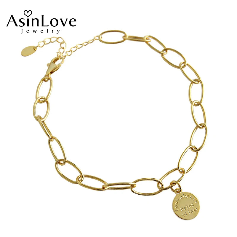925 Silver Anklet Geometry Round Tag 18K Anklet Women Jewelry