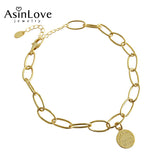 925 Silver Anklet Geometry Round Tag 18K Anklet Women Jewelry