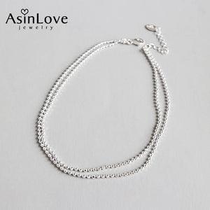 925 Silver Double Layer Beads Anklet for Women and Girls