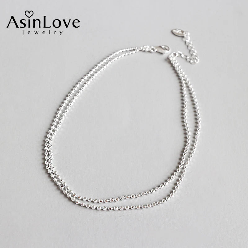 925 Silver Double Layer Beads Anklet for Women and Girls
