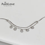 925 Silver Anklet Round Charms Box Chain Jewelry for Women