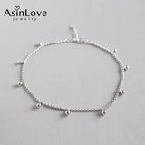 925 Silver Anklet Round Corn Cord Beads Fine Jewelry
