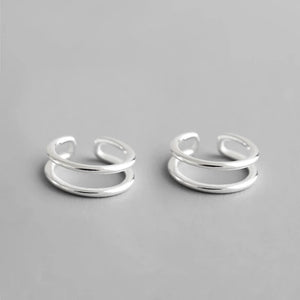 925 Silver Double Layer Line Clip Earrings Minimalist
