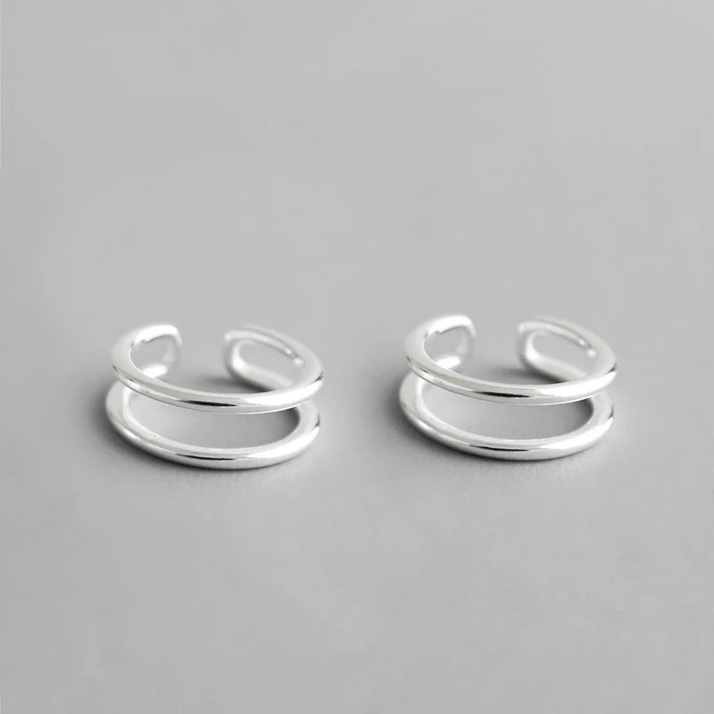 925 Silver Double Layer Line Clip Earrings Minimalist