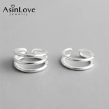 925 Silver Double Layer Line Clip Earrings Minimalist