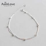 925 Silver Beads Double Layer Anklet All-match Fine Jewelry
