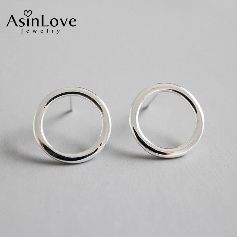 925 Sterling Silver Round Stud Earrings Minimalist Circle Earrings