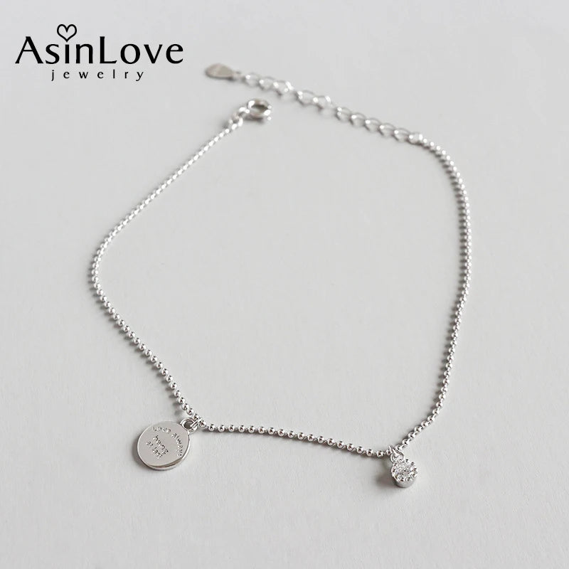 925 Silver Letter Zircon Anklet for Women Party Jewelry