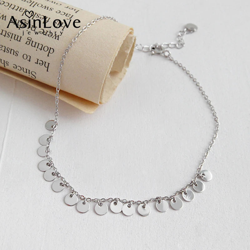 925 Silver Geometric Tassel Anklet for Women Gift Jewelry