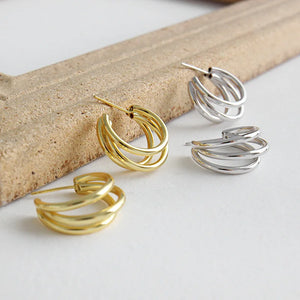925 Silver Geometric Multilayer Circle Hoop Earrings Fine Jewelry