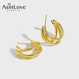 925 Silver Geometric Multilayer Circle Hoop Earrings Fine Jewelry