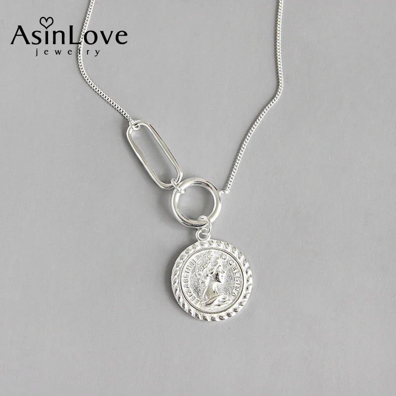 925 Silver Necklace Elizabeth Portrait Round Pendant Fine Jewelry