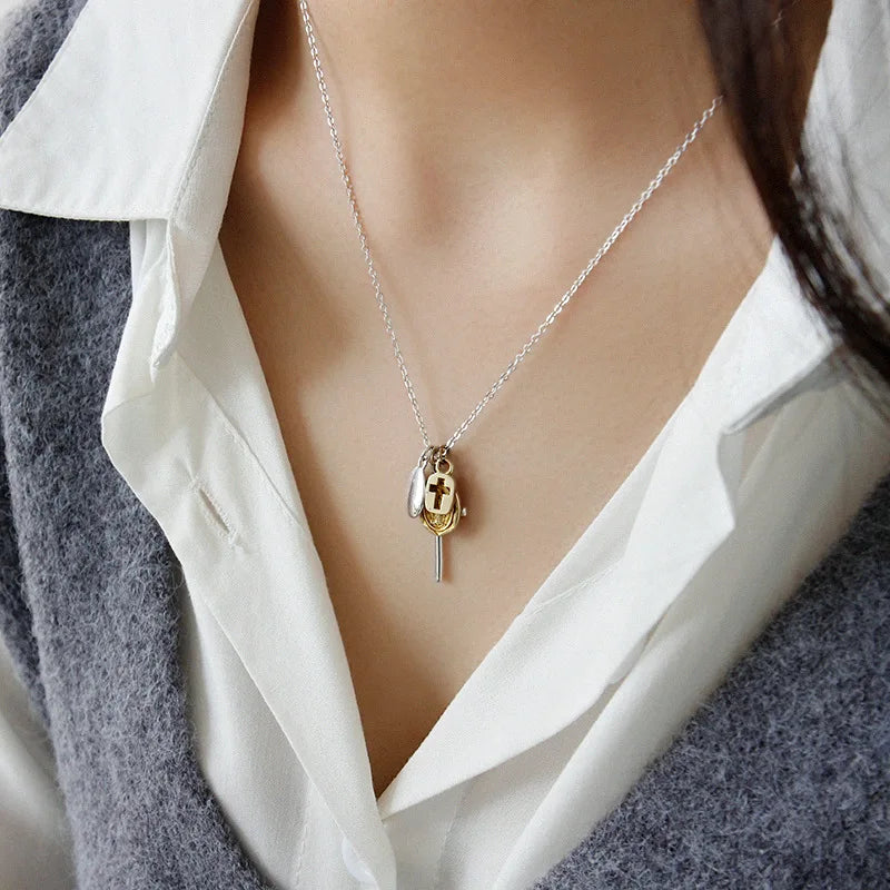 925 Sterling Silver Necklace Cross Portrait Coin Tag Pendant Personality Jewelry