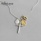 925 Sterling Silver Necklace Cross Portrait Coin Tag Pendant Personality Jewelry