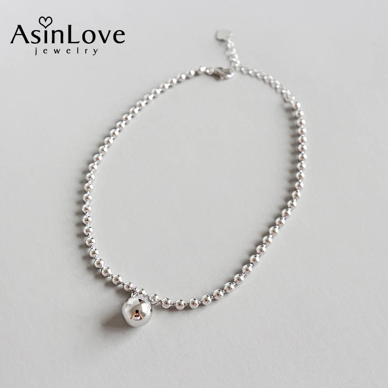 925 Sterling Silver Round Beads Anklet Minimalist Charm Anklet Jewelry for Women