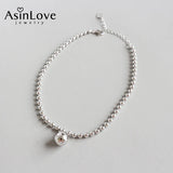 925 Sterling Silver Round Beads Anklet Minimalist Charm Anklet Jewelry for Women