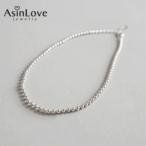 925 Sterling Silver Round Beads Anklet for Women Geometric Summer Fine Jewelry