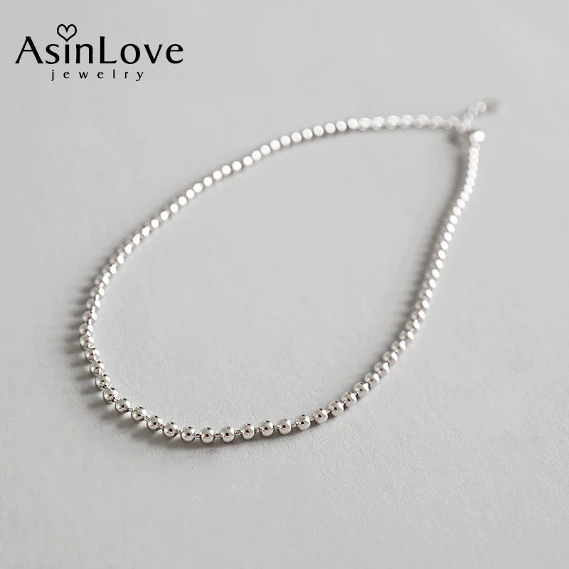 925 Sterling Silver Round Beads Anklet for Women Geometric Summer Fine Jewelry