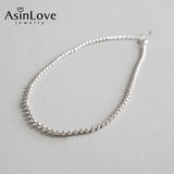 925 Sterling Silver Round Beads Anklet for Women Geometric Summer Fine Jewelry