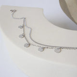 925 Silver Round Tassel Anklet Geometric Double Layer Fine Jewelry