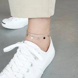 925 Silver Round Tassel Anklet Geometric Double Layer Fine Jewelry