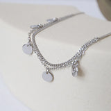 925 Silver Round Tassel Anklet Geometric Double Layer Fine Jewelry