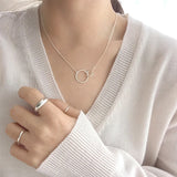 925 Silver Double Round Necklace Minimalist Dainty Pendant