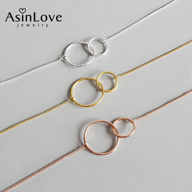 925 Silver Double Round Necklace Minimalist Dainty Pendant