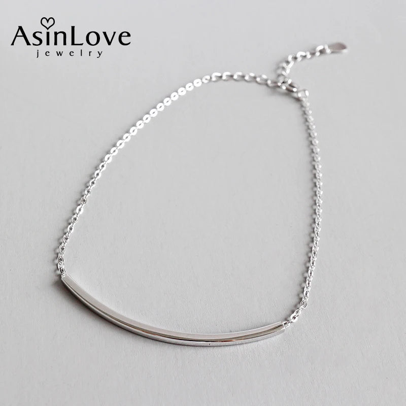 925 Silver Square Tube Curved Stripe Anklet, Smile Anklet for Women
