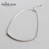 925 Silver Square Tube Curved Stripe Anklet, Smile Anklet for Women