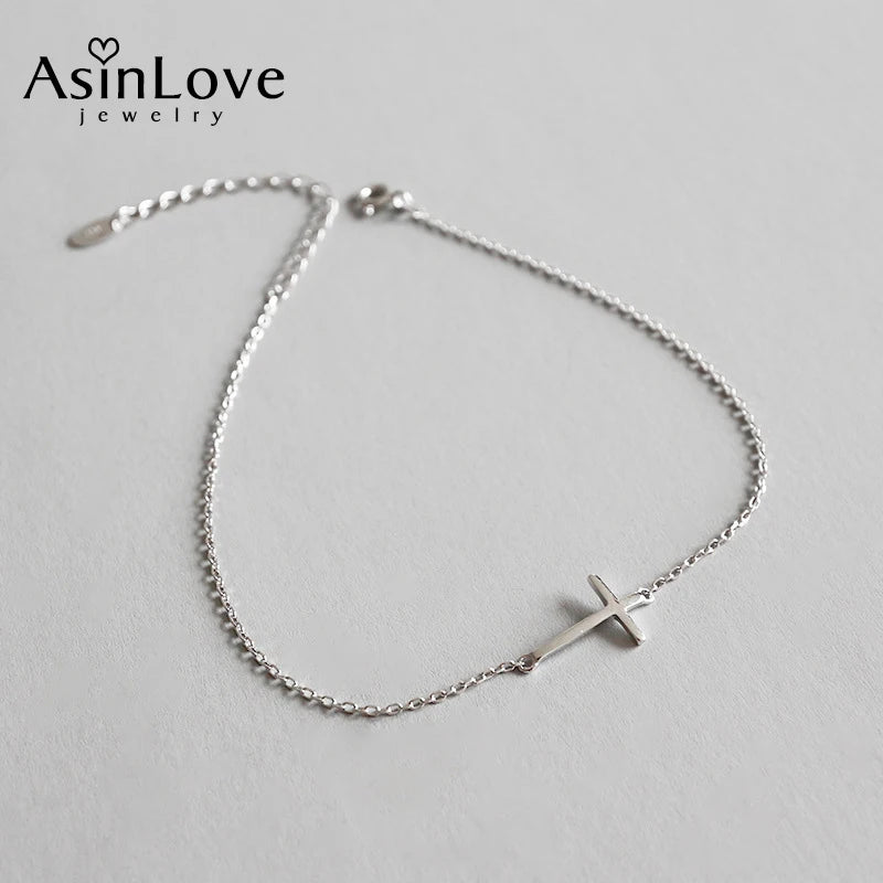 925 Silver Cross Bracelet Thin Chain All-match Women Gift Jewelry
