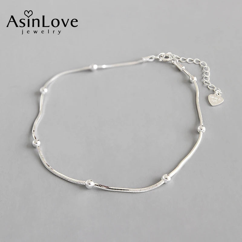 Silver Round Beads Snake Bone Anklet Fine Jewelry Gift