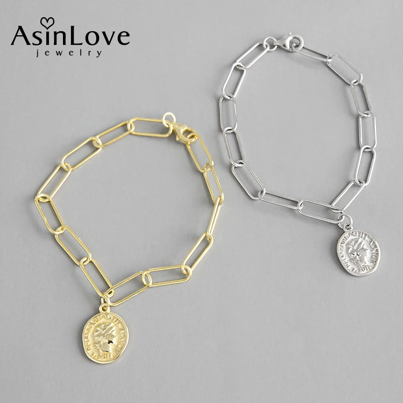 Vintage Geometry Portrait Bracelet Europe Chain Coin Bracelet