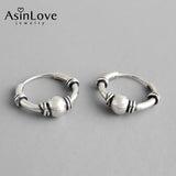 925 Sterling Silver Vintage Punk Round Bead Hoop Earrings