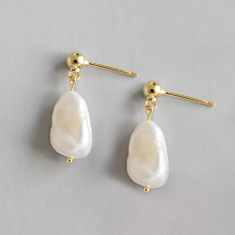 925 Silver Baroque Pearl Drop Earrings for Wedding Gift