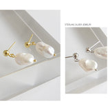 925 Silver Baroque Pearl Drop Earrings for Wedding Gift