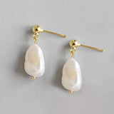925 Silver Baroque Pearl Drop Earrings for Wedding Gift