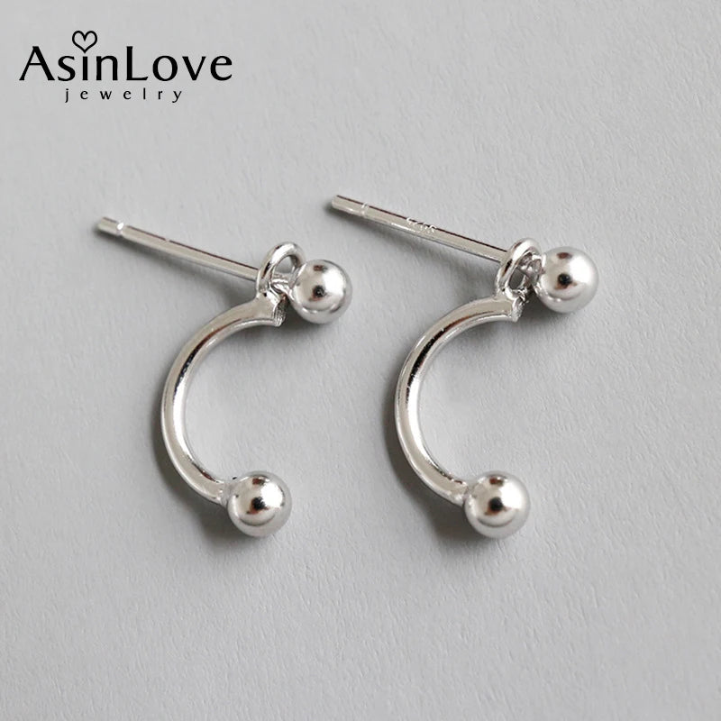 Sterling Silver 925 Beads Stud Earrings for Women Gift