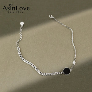 Enamel Zircon 925 Silver Asymmetric Chain Anklets for Women